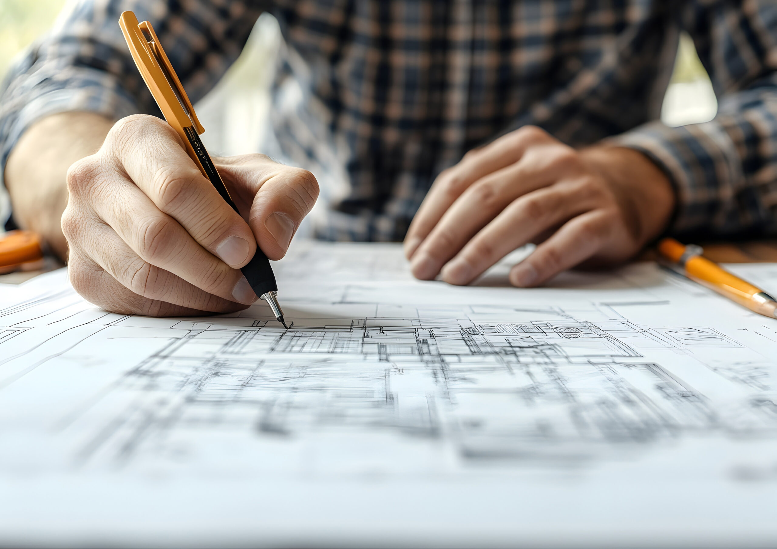 Architect Drafting Building Plans with Vision and Precision